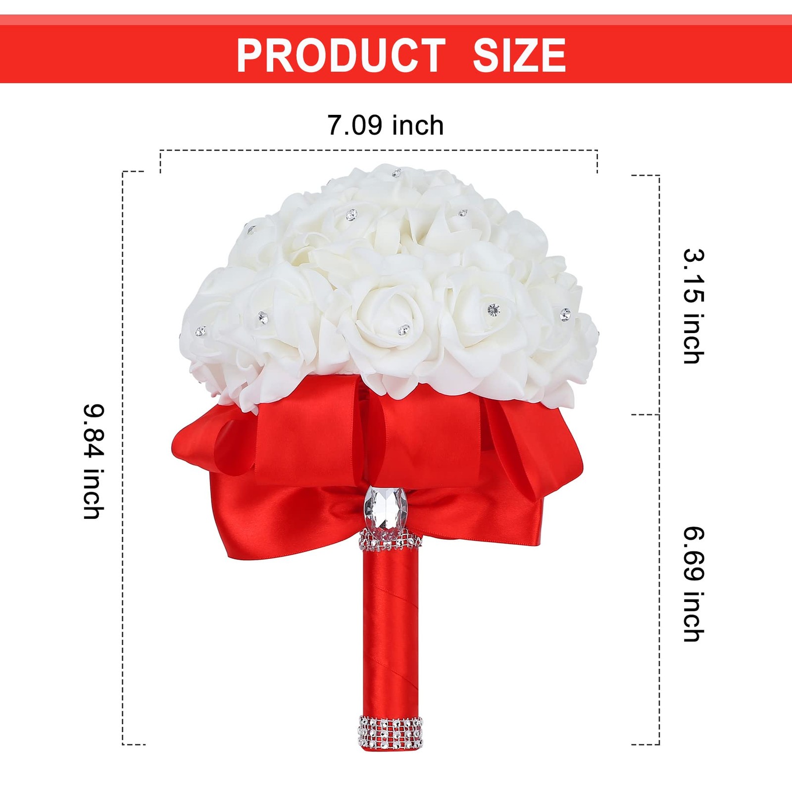 Wedding Bouquet Red Bridesmaid Bridal Crystals Soft Ribbons Artificial Flowers