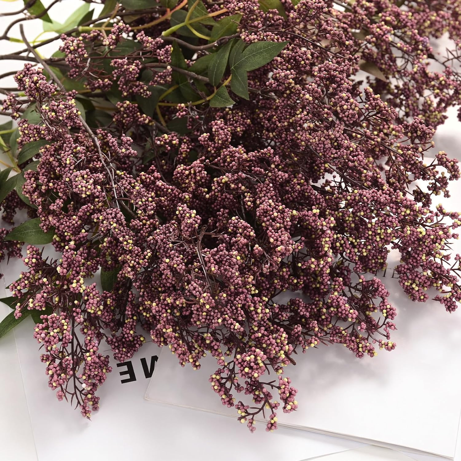 43In Faux Berry Stems for Vase, Artificial Nandina Branches Fall Decor Floral Pi