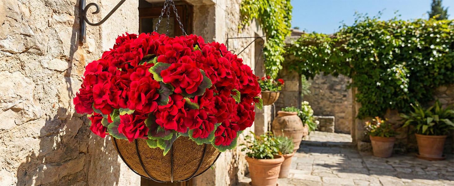 Artificial Geranium Plant Realistic Silk Flowers for Outside UV Resistant Faux