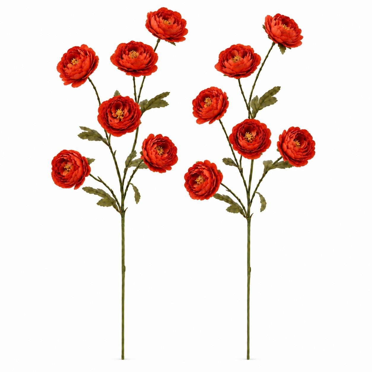 Burnt Orange Ranunculus Peony Stems Set of 2, 30 Inch Artificial Fall Flowers fo