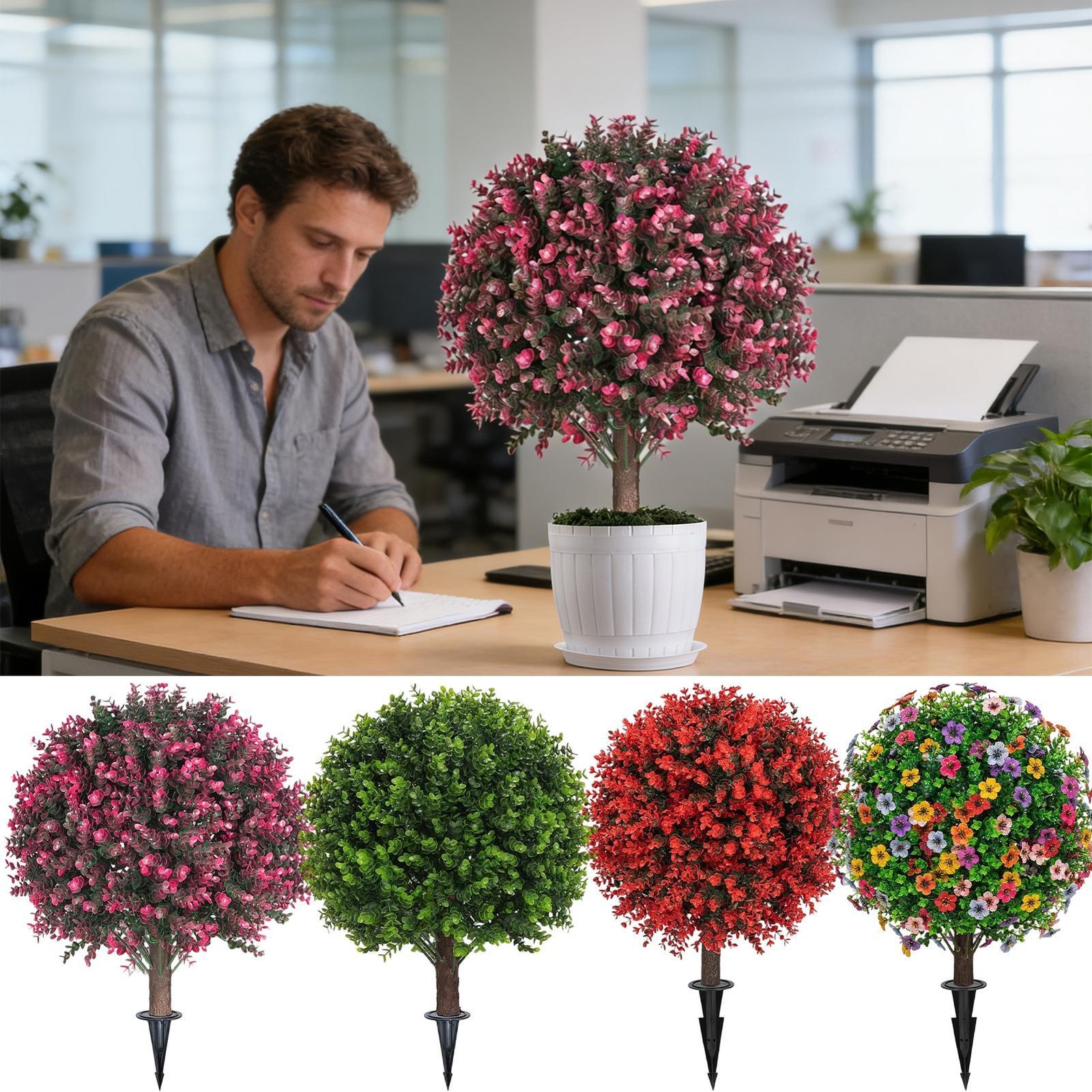 Fake Shrubs 23 Inch UV Resistant Boxwood Artificial Outdoor Trees Faux