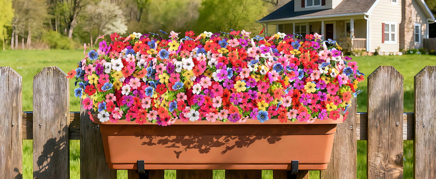 24 Bundles Artificial Flowers for Outdoors, Realistic Fake Silk Flowers for