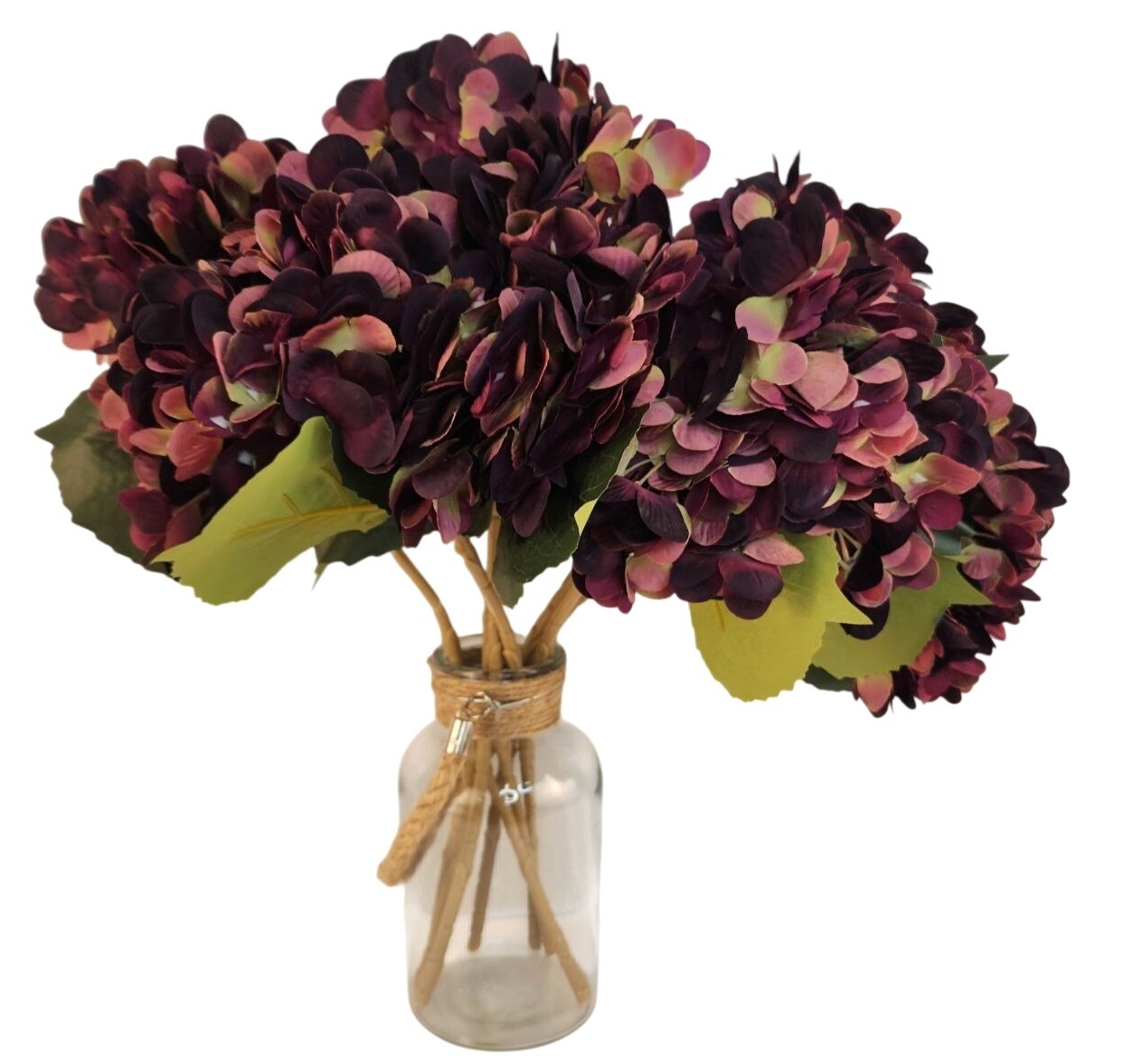 Plum Mauve Faux Hydrangea Stem 18 Inch Wedding Artificial Silk Flower Moody Deco