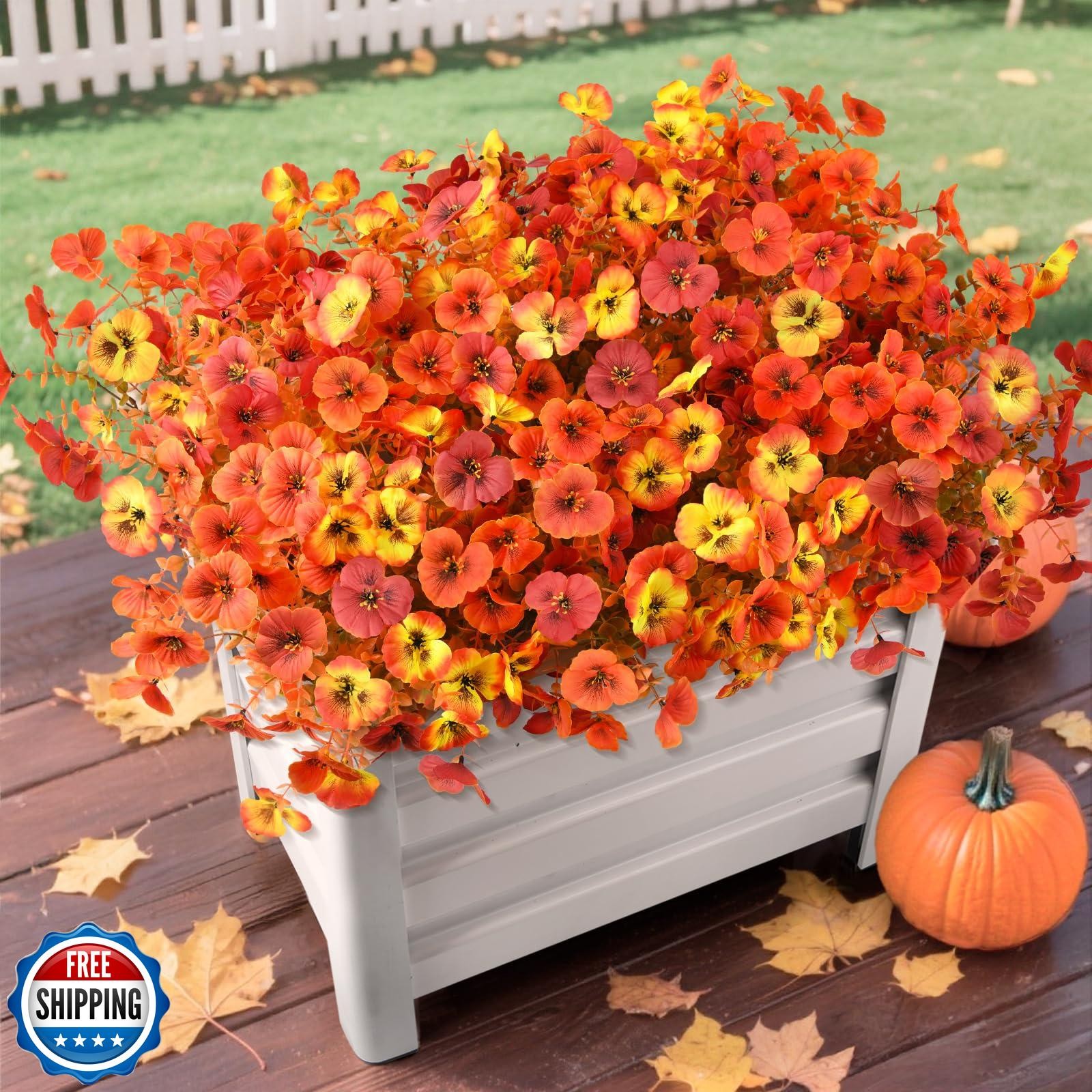 Artificial Fall Flowers for Outdoors Decoration, 12 Bundles Faux Pansies Fake