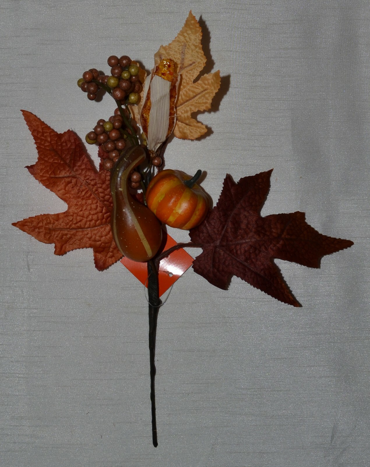 Set of 2 Silk Fall Leaf Artificial Pumpkin Gourd Berry Corn Pick~Thanksgiving
