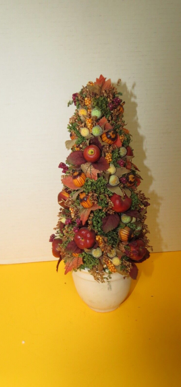 Fruit And Floral Christmas Style Tree Figure 13″T Artificial In Bisque Pot