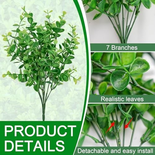 24 Bundles Faux Eucalyptus & Boxwood Plants – Artificial Greenery for Outdoor De