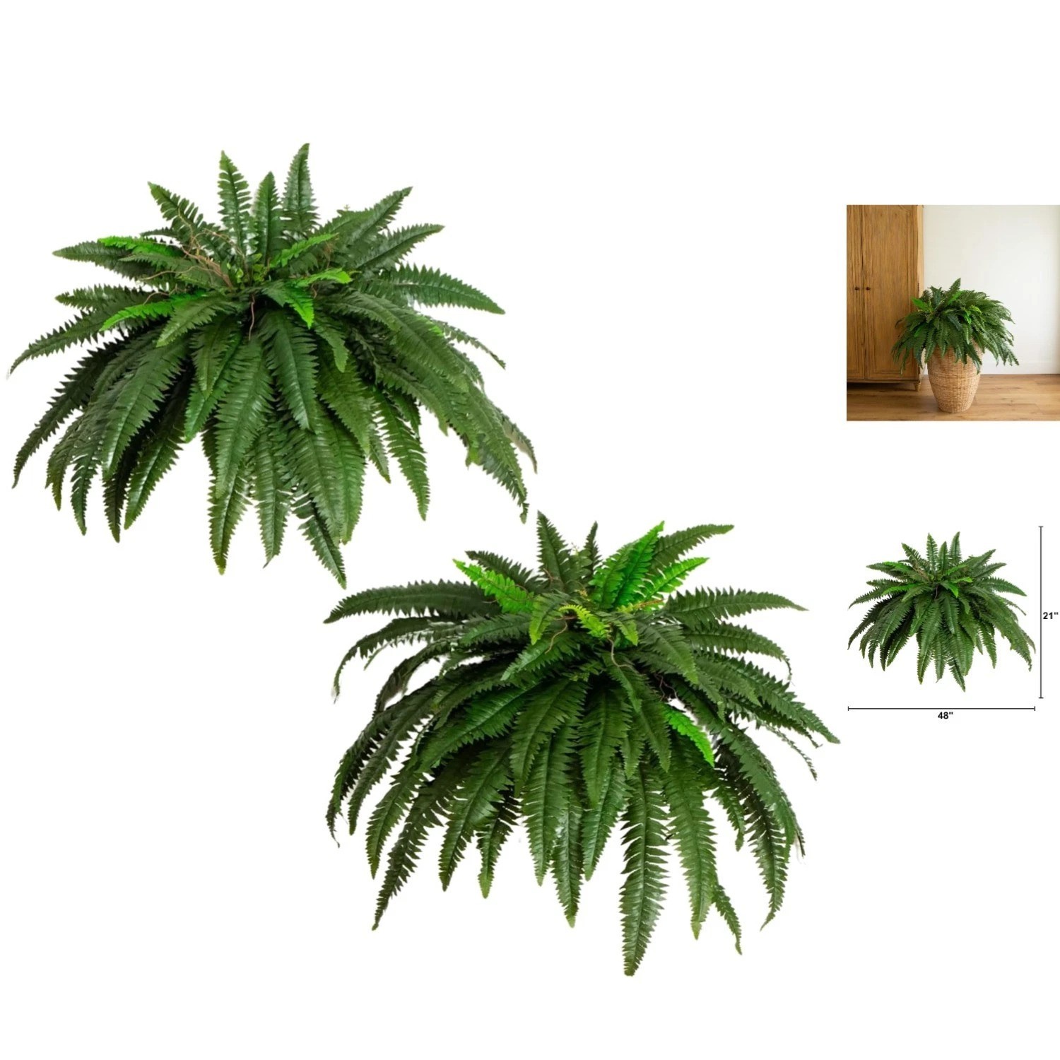 Maintenance-Free 48in Hanging Boston Fern – Lifelike Greenery for Home & Office