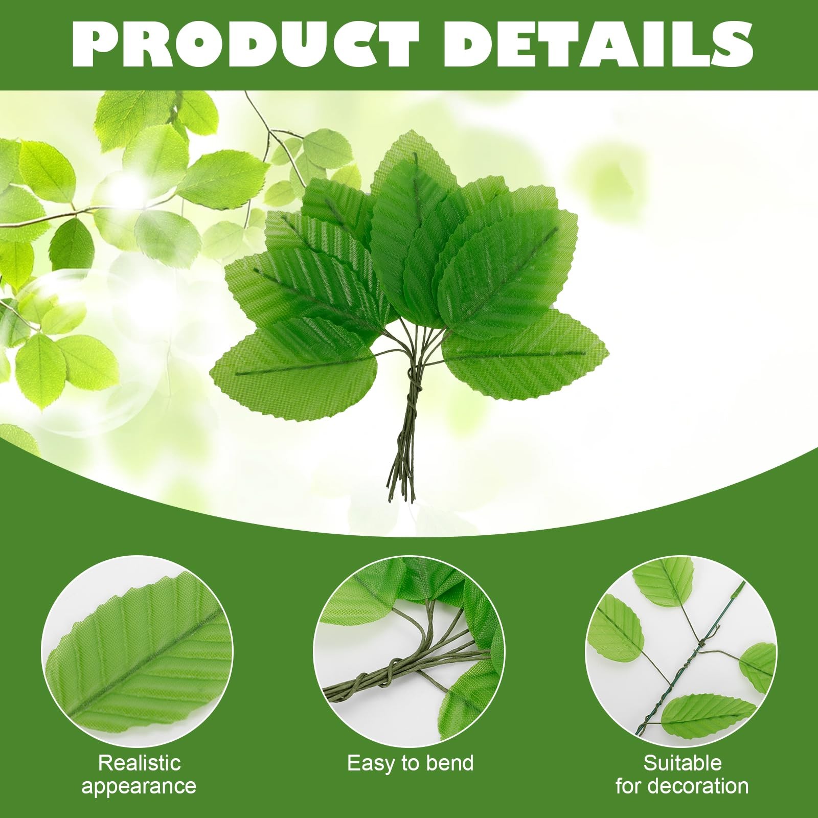 220Pcs Green Faux Wired Leaves – Artificial Silk Leaves for Crafts, DIY Bouqu…