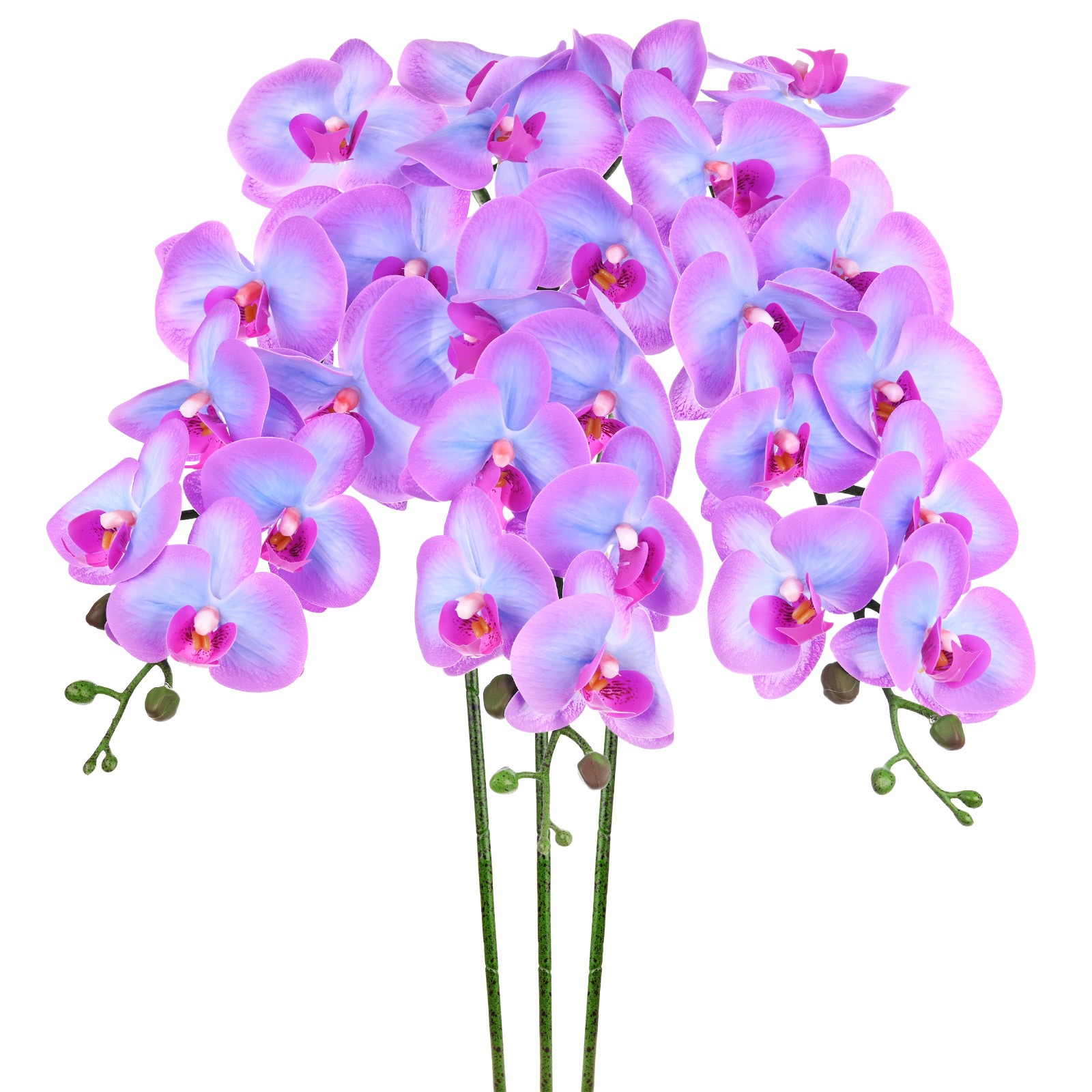 3-Pack Artificial Orchid Flowers 9 Large Petals for Home[Blue Purple]