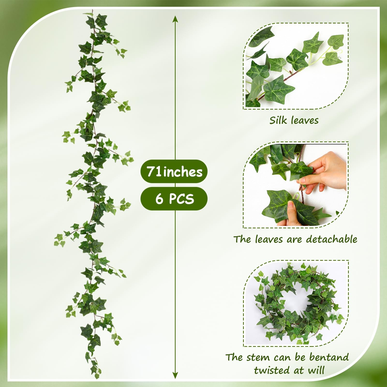 6 Strands Artificial Ivy Vines Garland 426″ Wedding Silk Ivy Garland with Gre…
