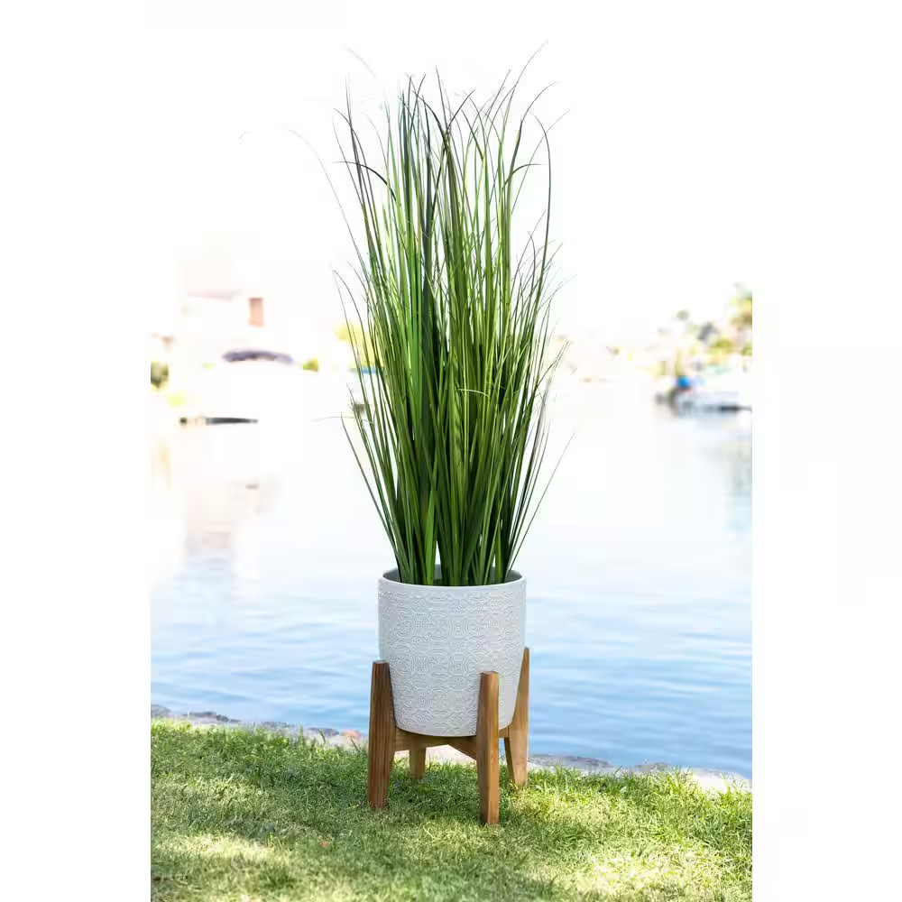 50 In. Artificial Onion Grass in 10 In. Cathdral Ceramic Pot on Stand