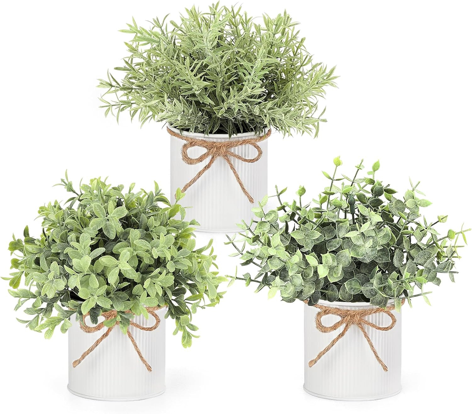 Fake Plants in Farmhouse Galvanized Metal Pots Table Centerpiece Rustic Home Dec