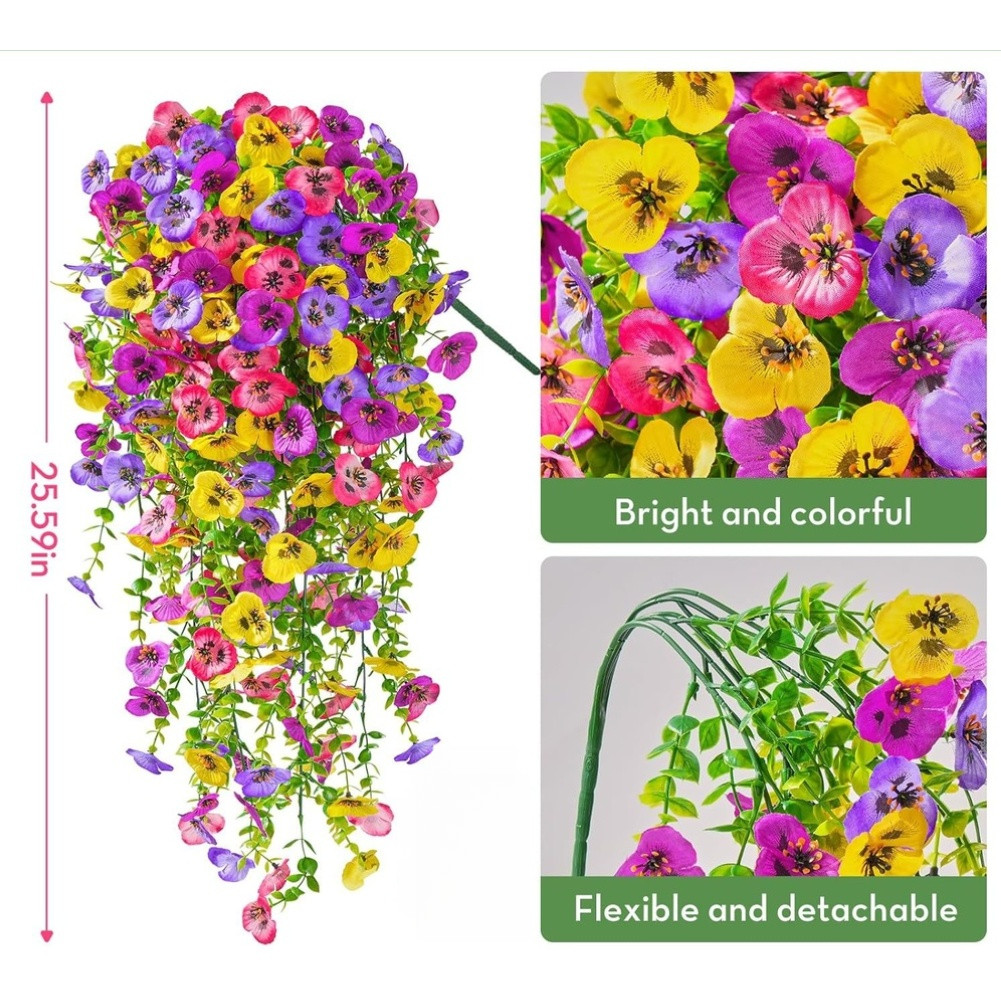 Fabric Artificial Pansy Vine Hanging Basket 45 Eyes Violet 25.59in Wall Hanging