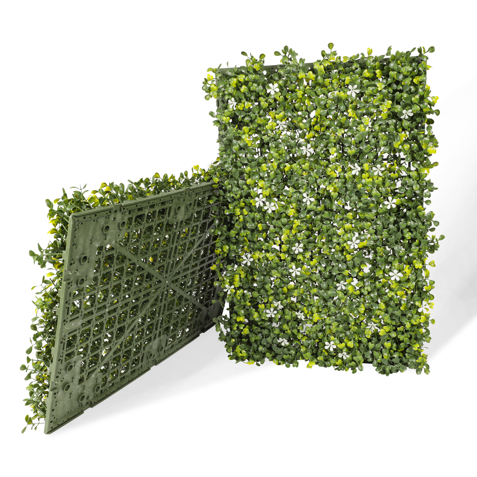 18×12″ Artificial White Flowers Mat Wall Hedge w/ Hard Back Outdoor Grass Panel