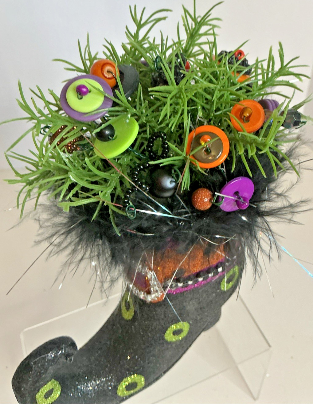 Vintage Halloween Witch’s Boot Button Bouquet One Of A Kind Handmade