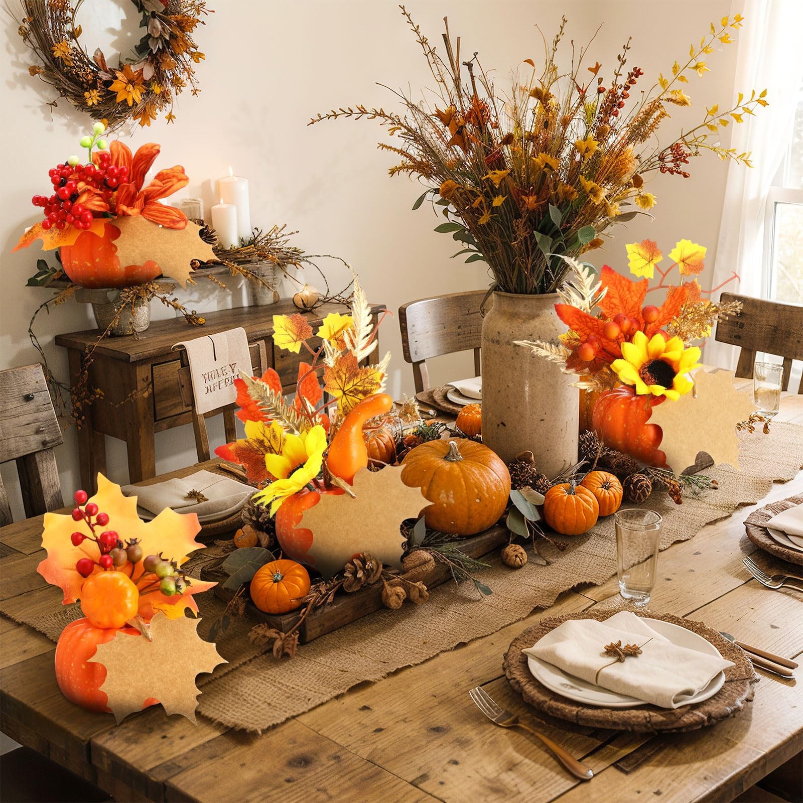 4 PCS Thanksgiving Fall Centerpieces Artificial Pumpkin Flowers Sunflower