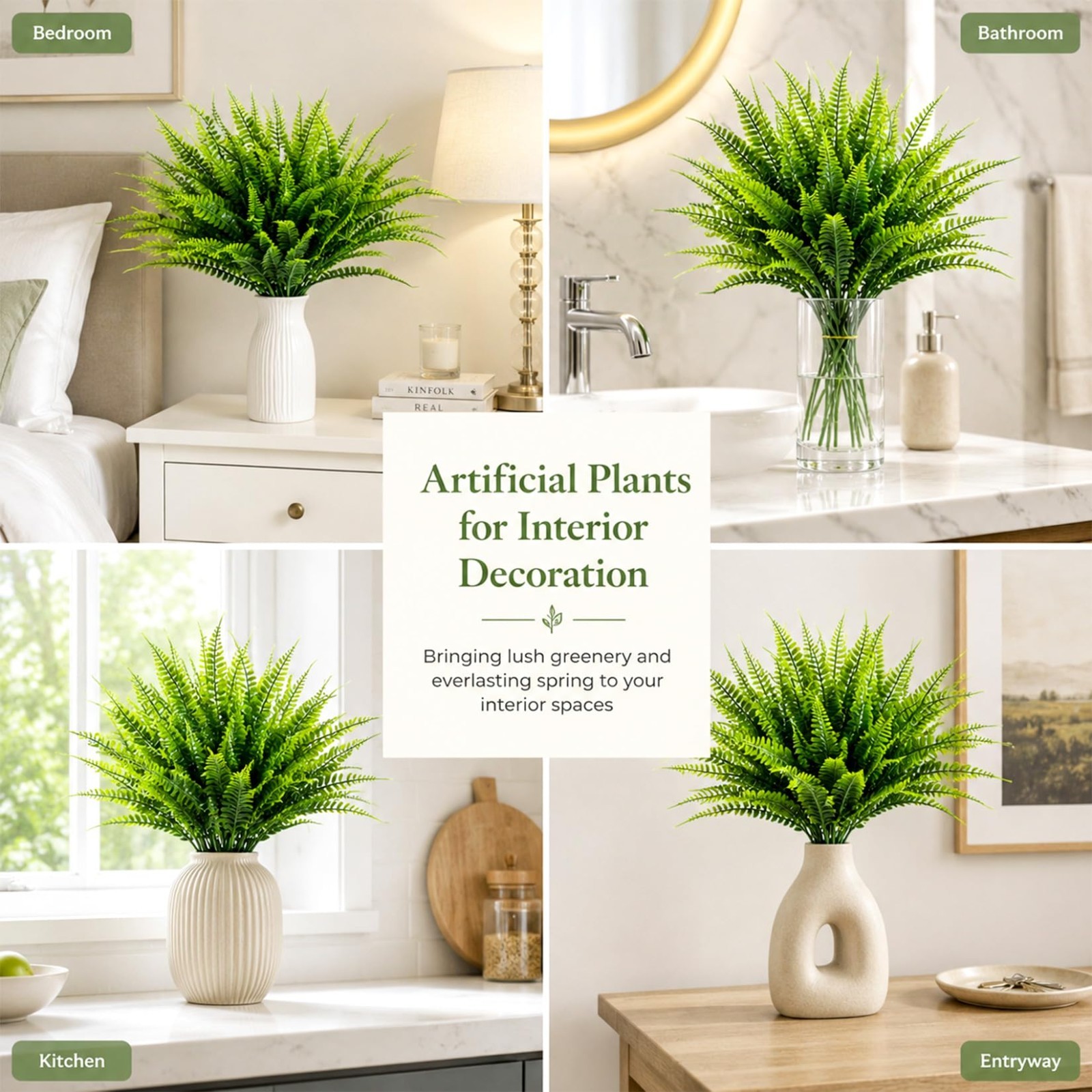20PCS Artificial Boston Fern Stems – Realistic Faux Greenery for Home, Garden, P