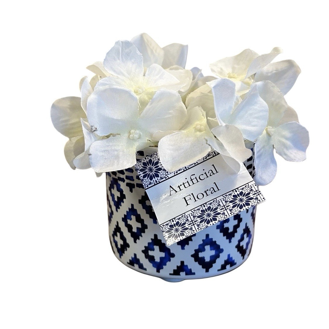 Floral Hydrangea Arrangement Bouquet Botanical Aztec Ceramic Pot 5”