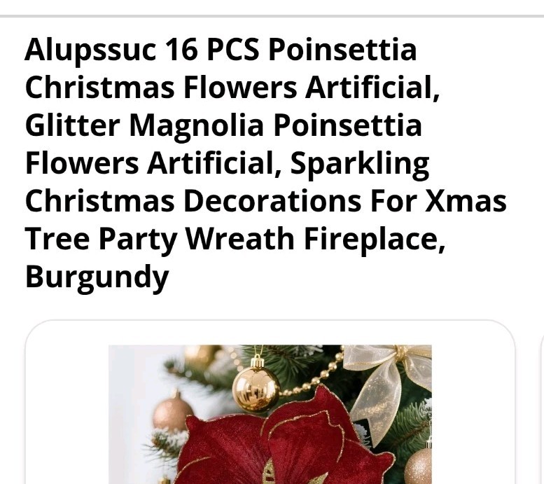 Poinsettias 16 Red Gold Sparkle Trim 9″ Total Stem 6″ Decorations For Tree Table