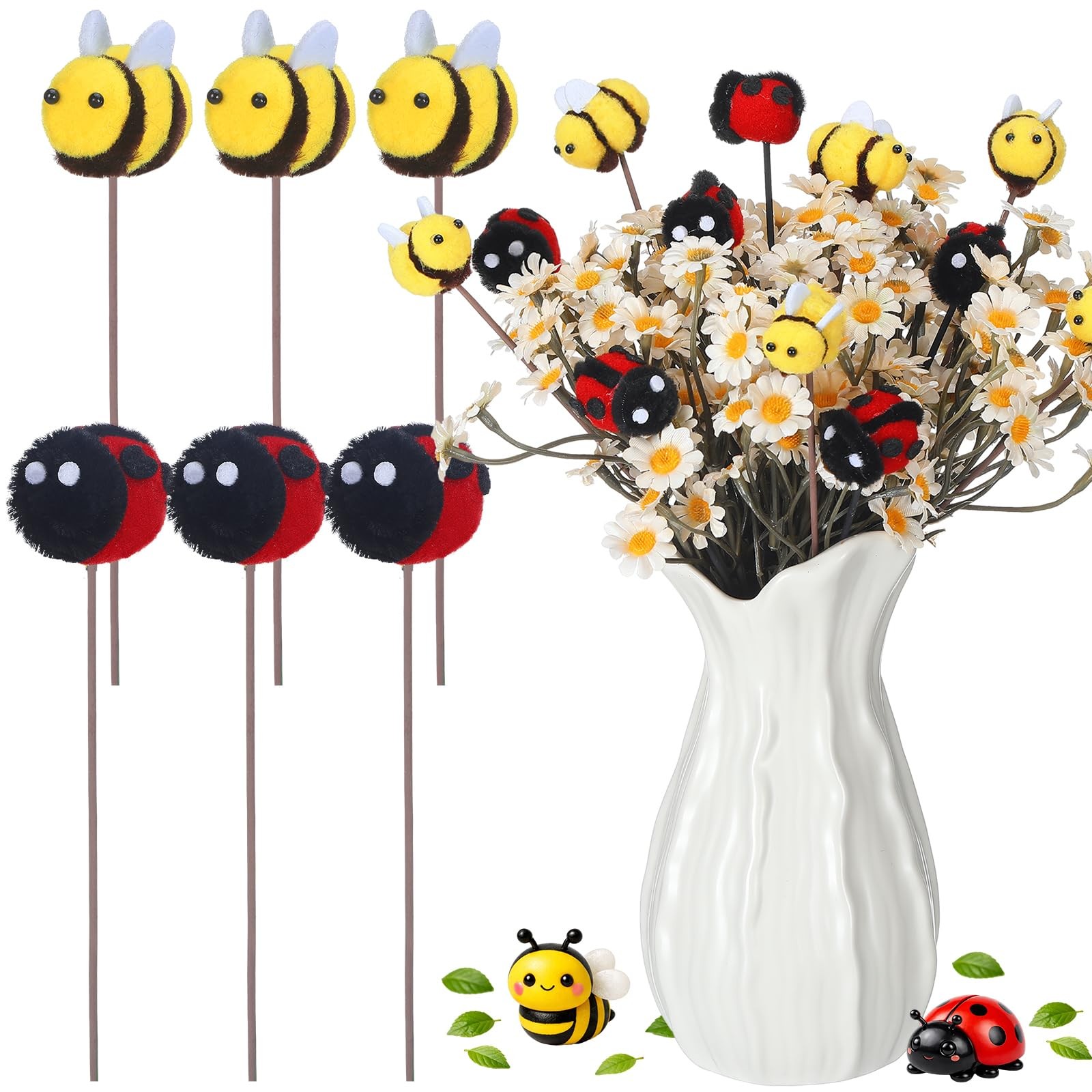 12 Pcs 8.3” Felt Bee and Ladybug Stems for Vase Crafts DIY Decoration Felt 6…