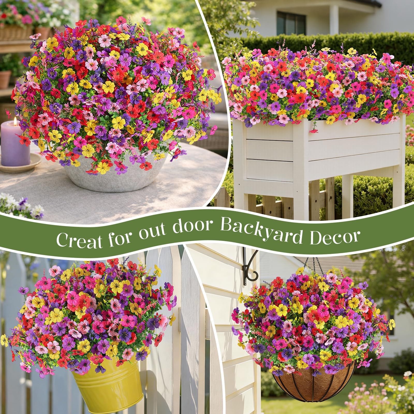24 Bundles Artificial Flowers for Outdoors UV Resistant Decor