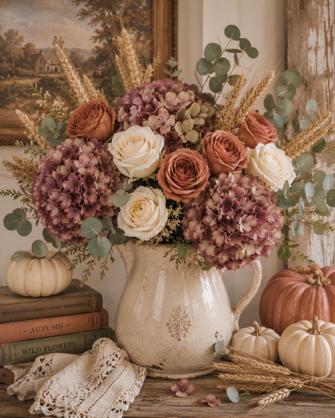 Dusty Mauve Hydrangea Stems Set of 3 Faux Hydrangea Flowers Artificial Hydrangea