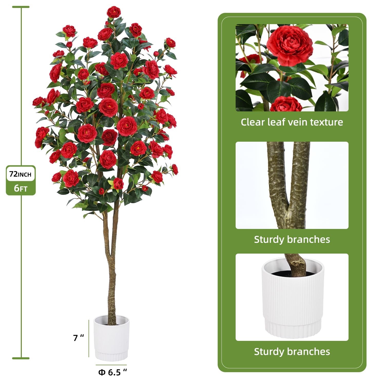 HZXGCP Artificial Camellia Tree 6FT Faux Plants Indoor, Easy Assembly