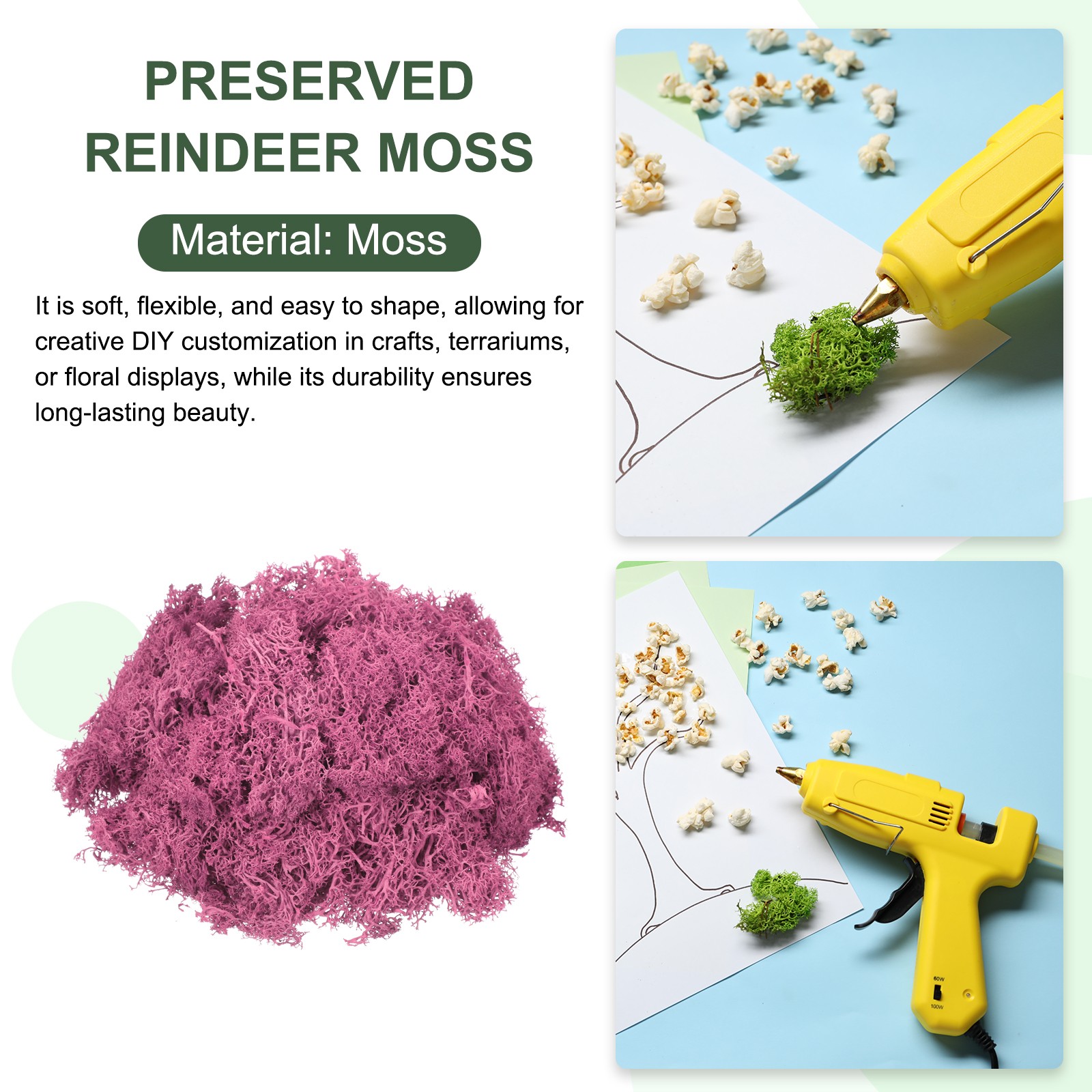 4.6oz Preserved Reindeer Moss, Rose Pink Decorative Artificial Fake Moss