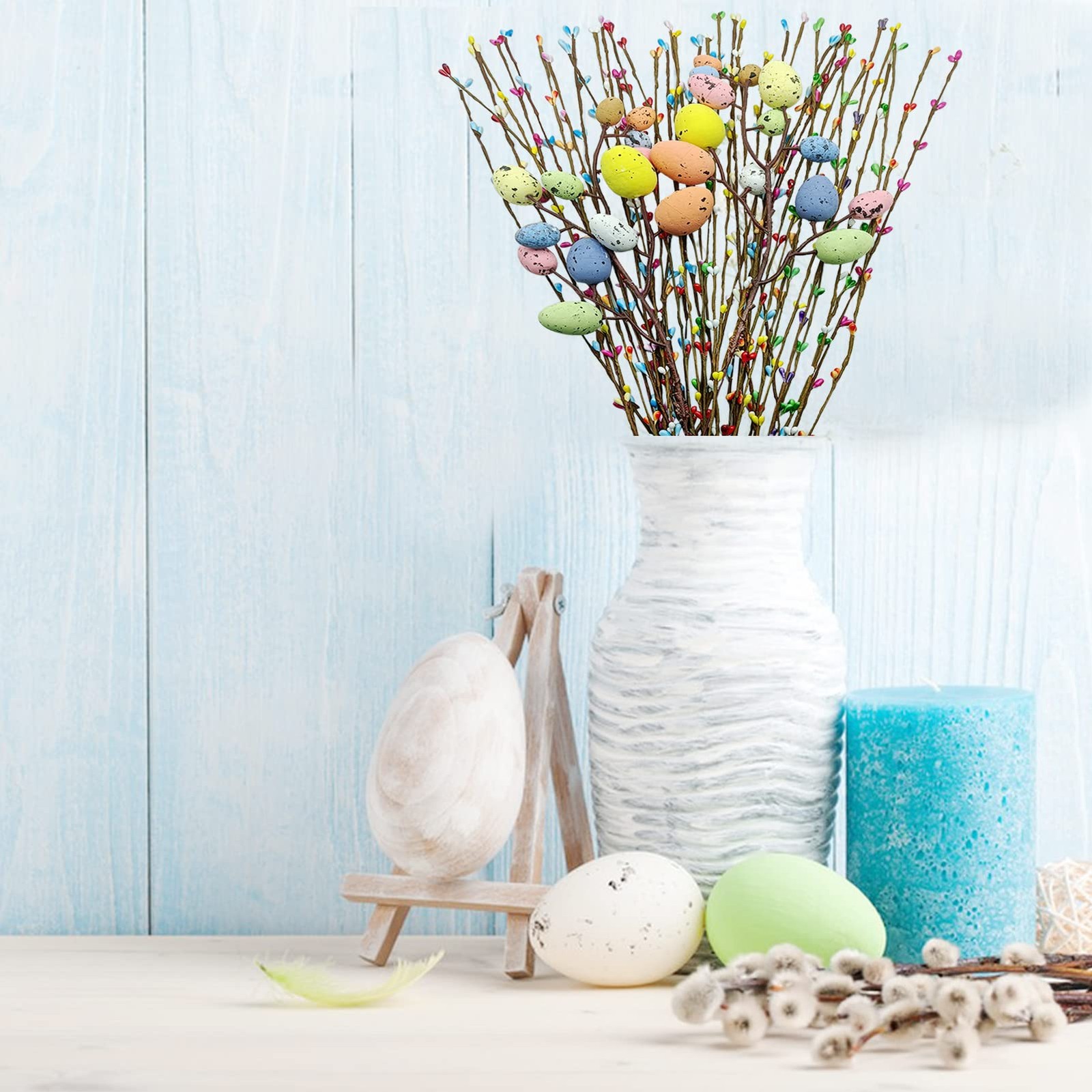 41 Pcs Artificial Easter Spray Vine with Pastel Easte Eggs and Decorative Ber…