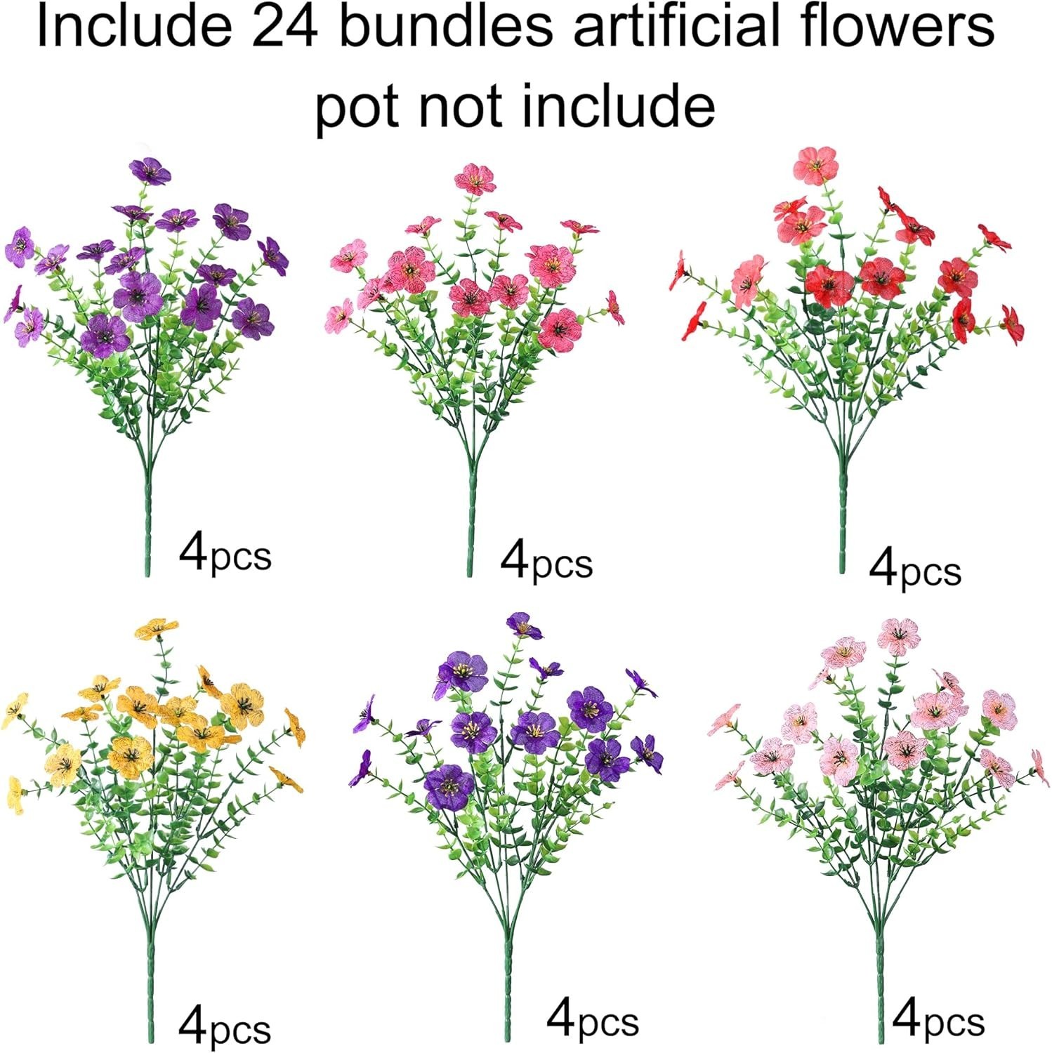 Artificial Flowers for Outdoor 24 Bundles Fake Mums with Eucalyptus Leaves UV…