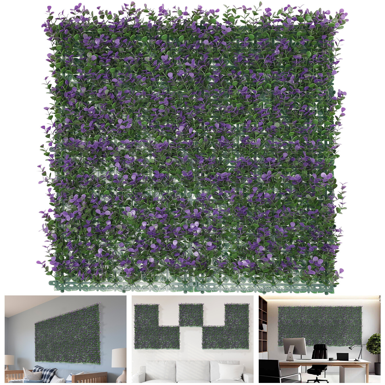 20×20″ Artificial Faux Lavender Buxus Fence Wall Decor Panel With Cover Back