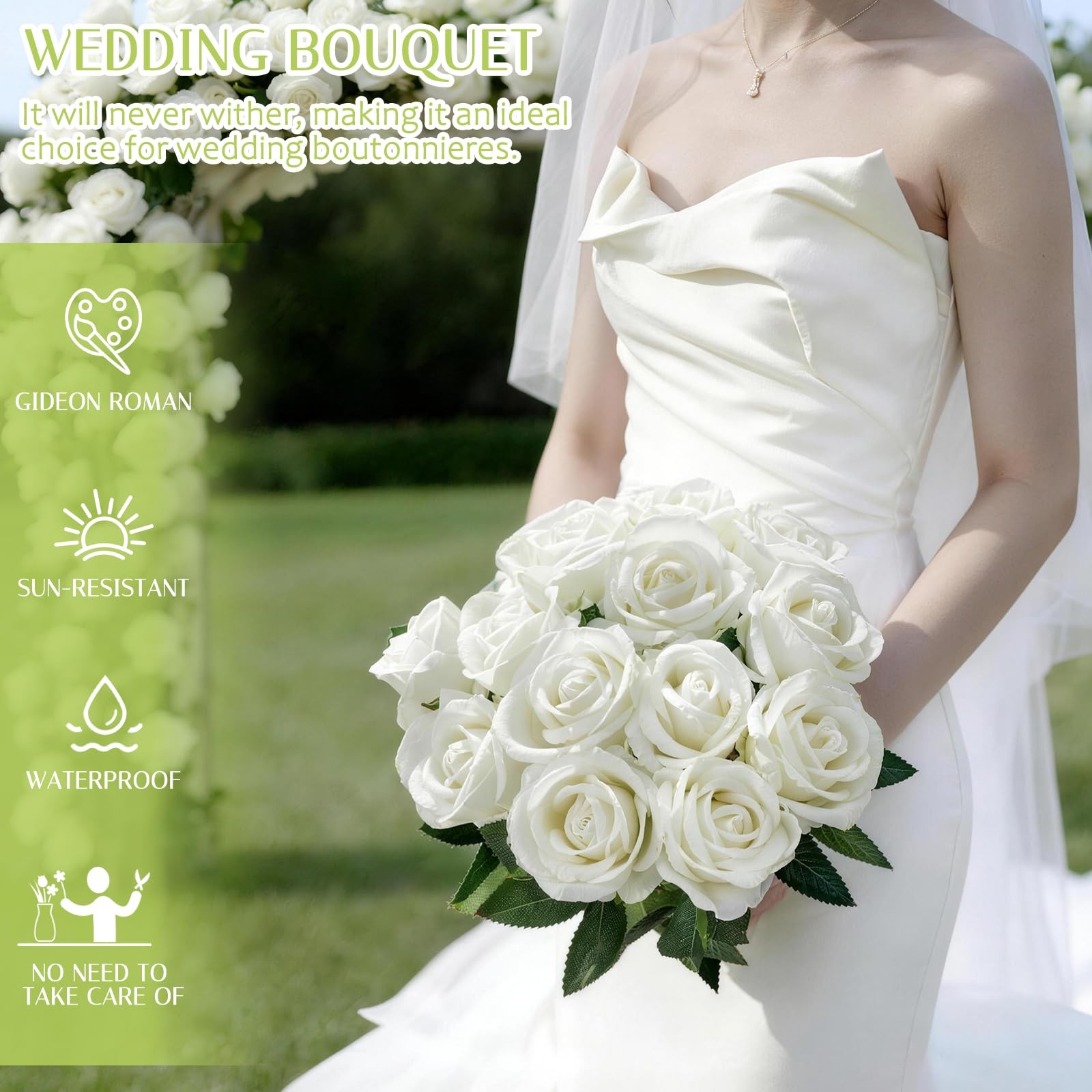 12 PCS Realistic White Roses Artificial Flowers Fake Velvet Silk Bulk Faux