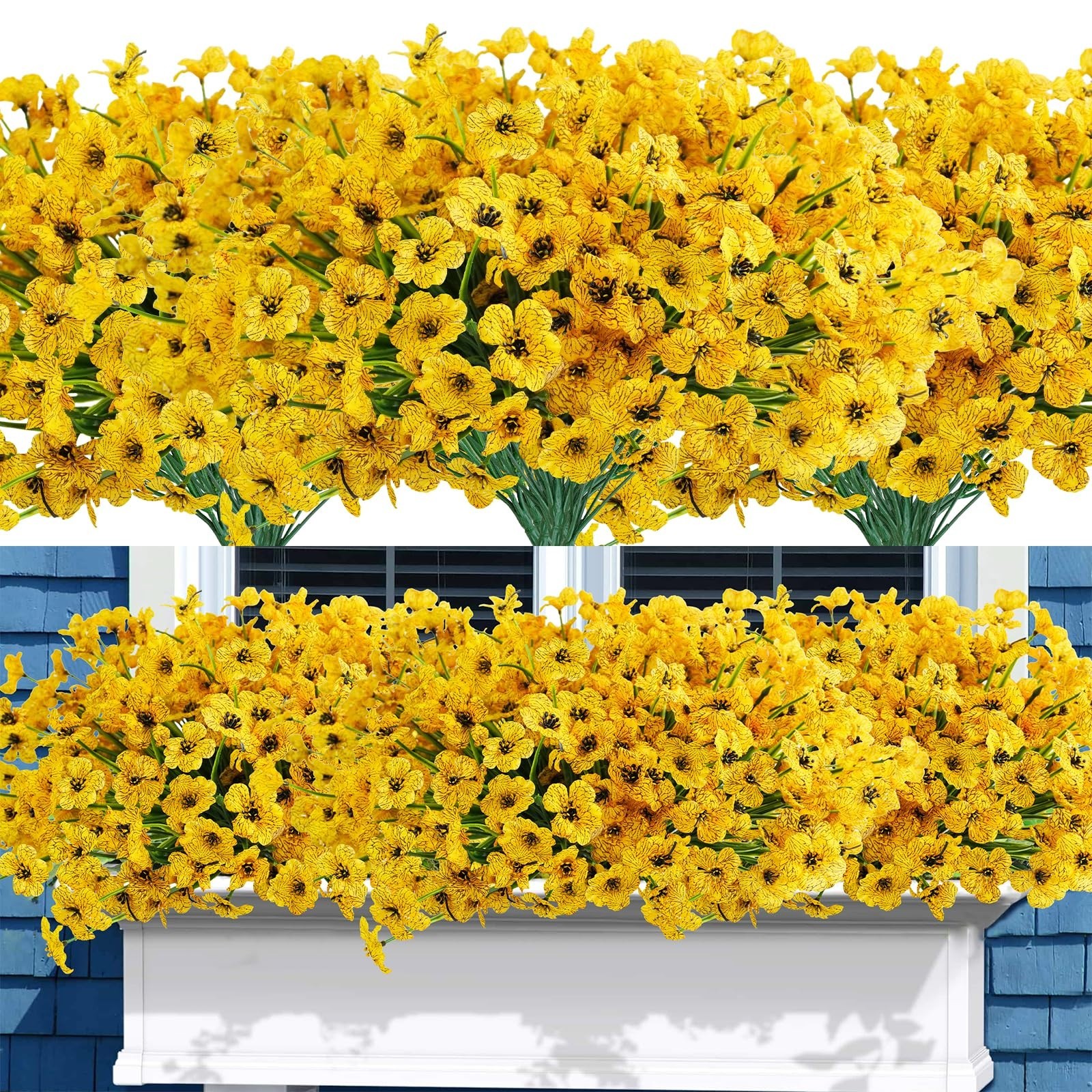 72 Bundles UV Resistant Yellow Artificial Flowers for Outdoor Home Garden Décor