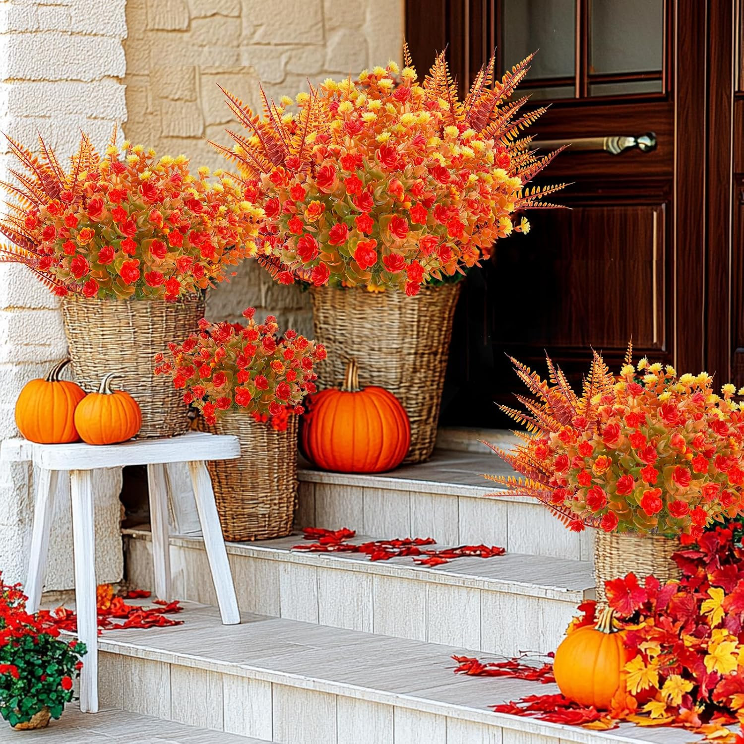 12 Bundles Artificial Fall Flowers for Outdoors Fall Decorations,Uv Resistant