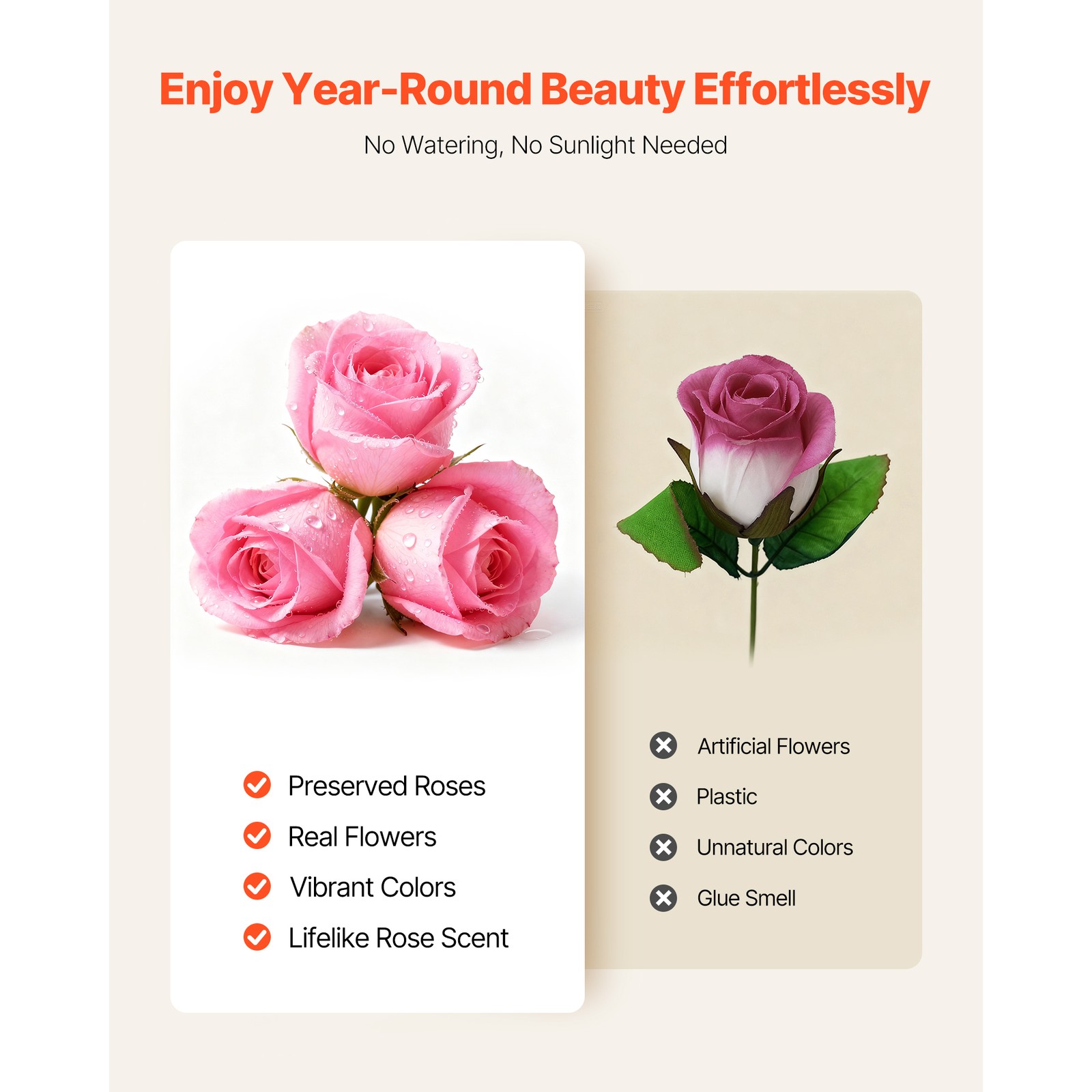 Uimoso 50 Preserved Roses in Round Box – Eternal Bouquet in Soft Pink