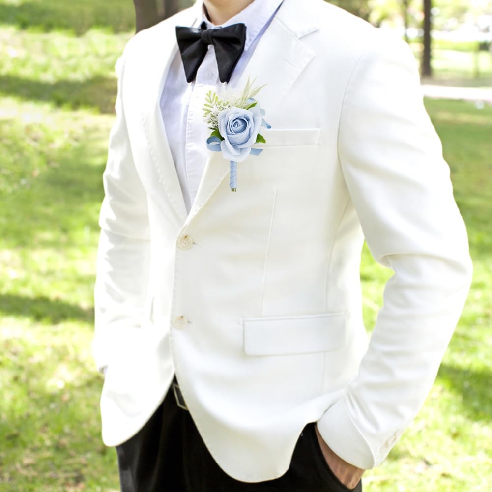 Light Blue Corsage and Boutonniere Set for Wedding Prom, Artificial Rose Baby…