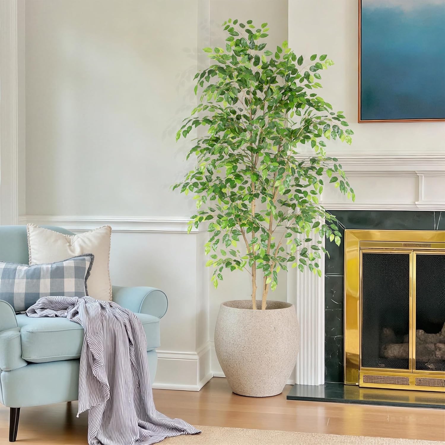 Tall UV Resistant Ficus Tree Artificial，6ft(72in Faux Ficus Tree W/ Realistic