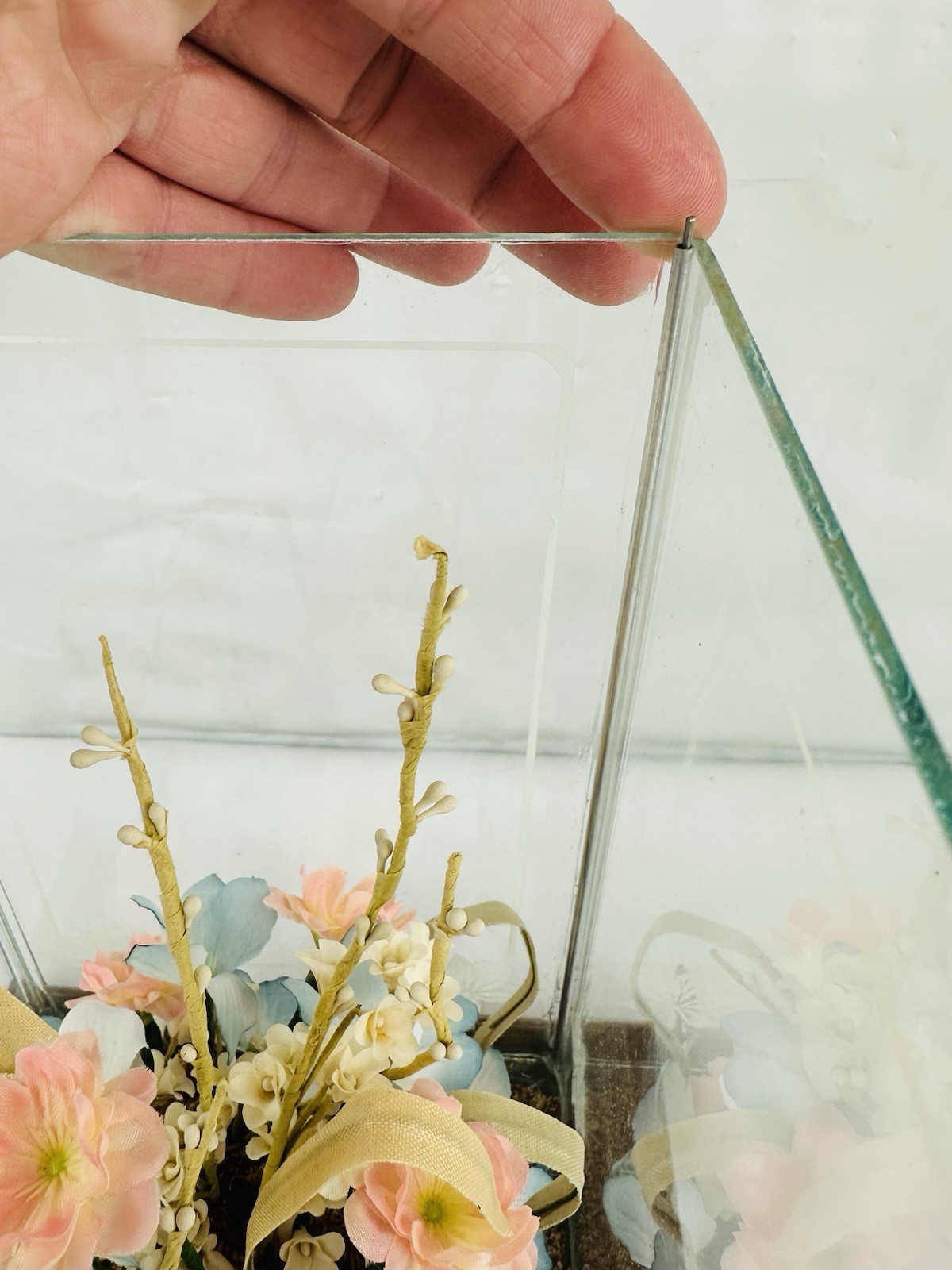 Vintage Glass & Wood Display Terrarium Music Box CottageCore For Upcycle Crafts