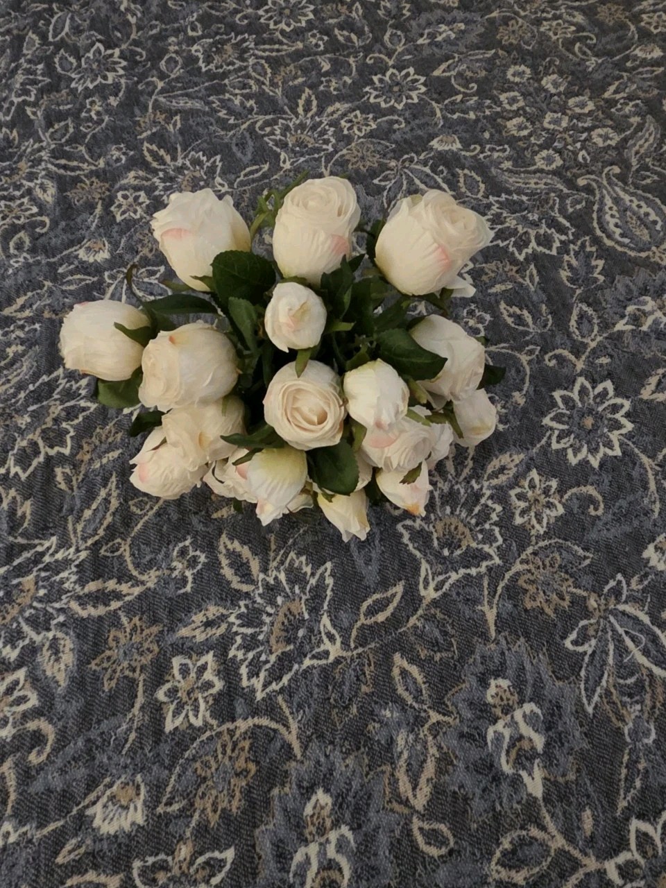 Faux White Rose Bouquet with Blush Pink Accents Wedding Floral Arrangement