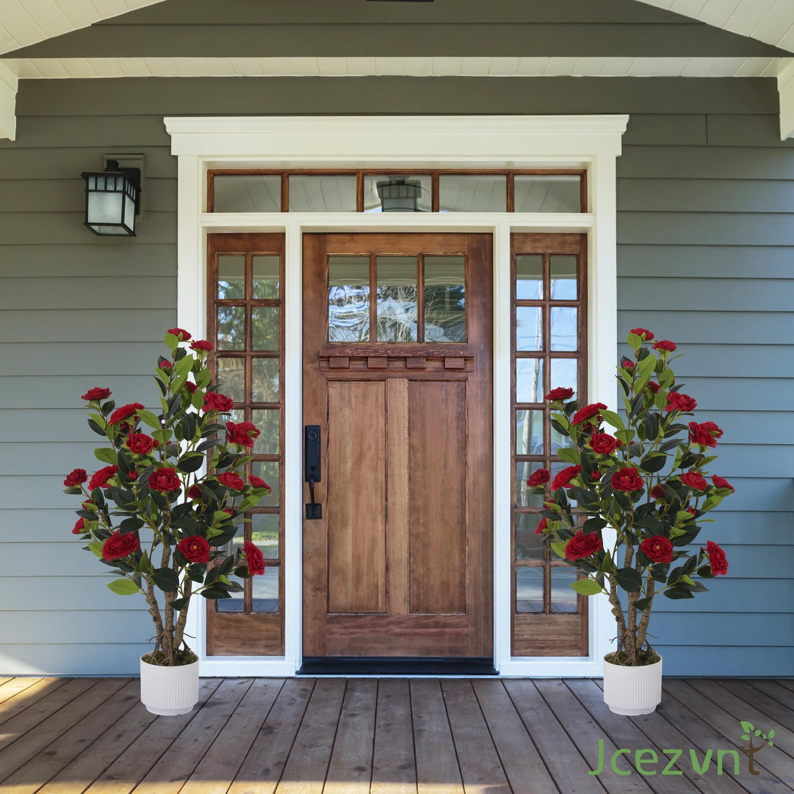 2 Pack Artificial Camellia Tree with White Pot, 38″ Faux Potted Plants for In…