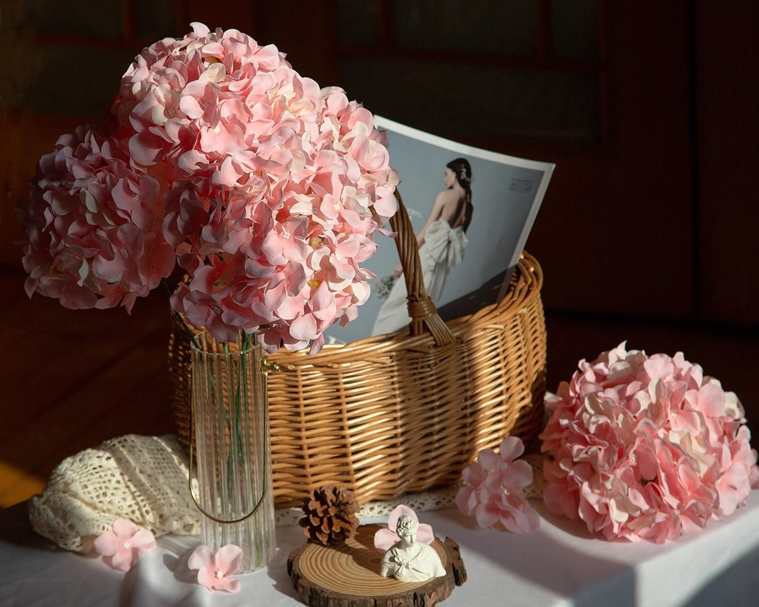 Pack of 6 Pink Silk Hydrangea Flowers – Perfect for Wedding Centerpieces