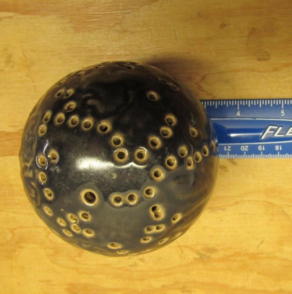 Vintage Black Ball Ceramic Flower Frog Arranger – 3 3/4″ Diameter (751)