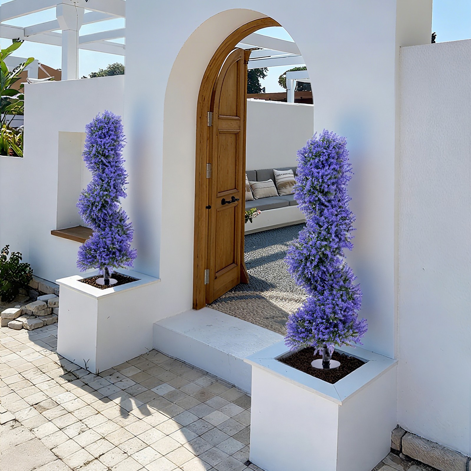 2 Pack Artificial Lavender Trees with Ground Stakes 3FT Outdoor Faux Topiary