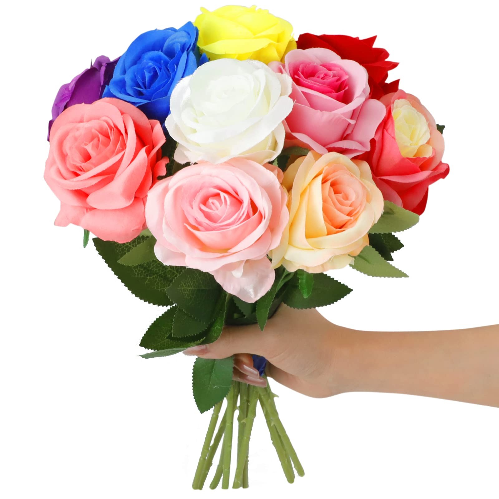 Multicolor Artificial Silk Rose Flower Realistic Fake Flowers Bouquet 10 Pcs