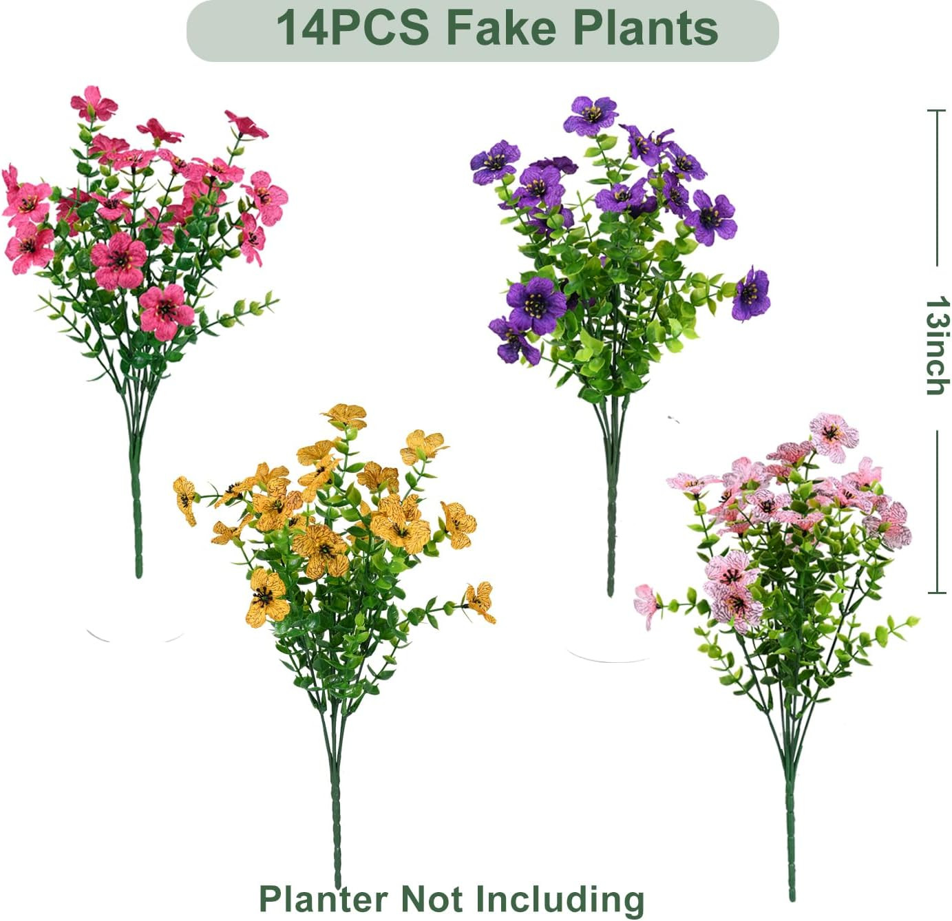 Artificial Flowers for Outdoor, UV Resistant Fake Silk Flowers, Realistic Faux P