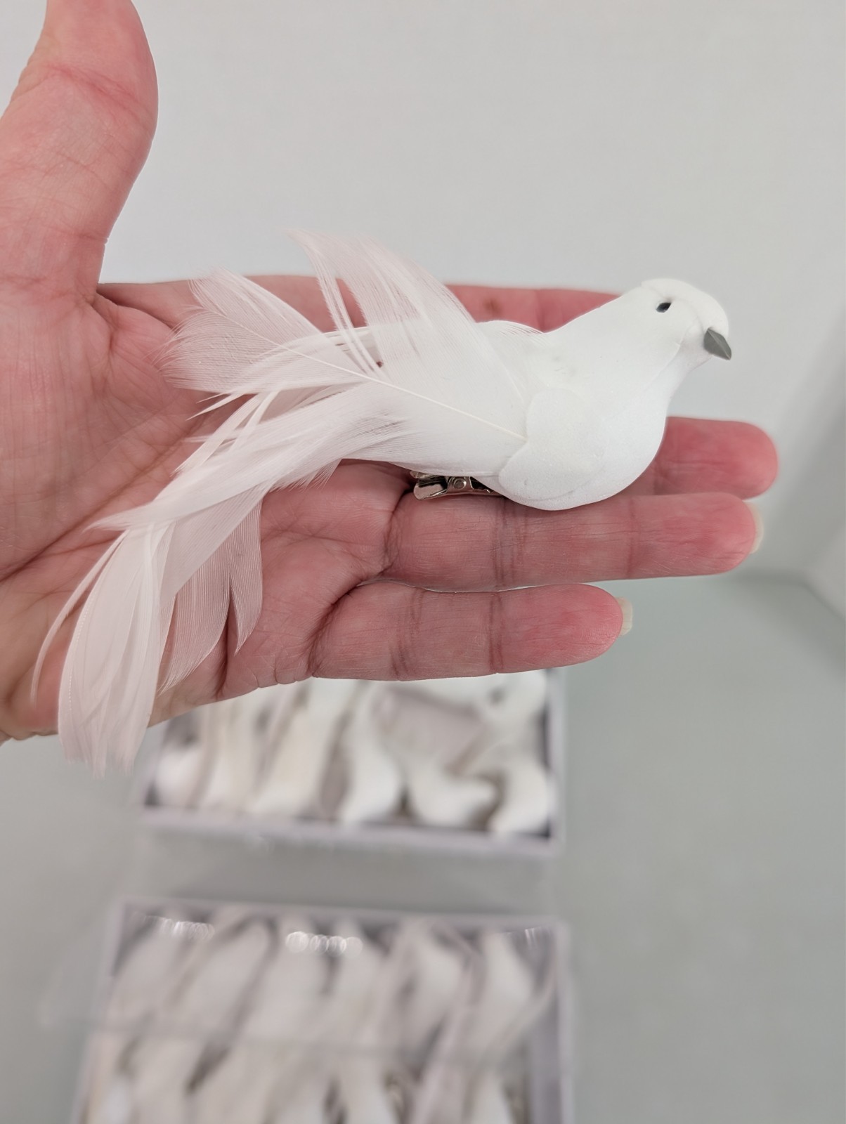 24 Realistic Foam White Doves Clip-On Ornaments Weddings Christmas Trees