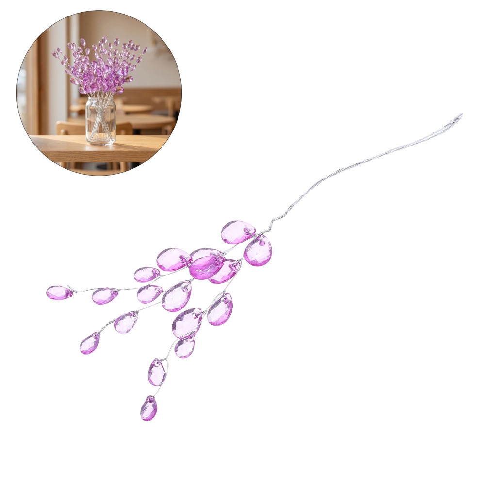 30PCS Artificial Flower Picks with Acrylic Bead Drops – Purple Simulated Clear