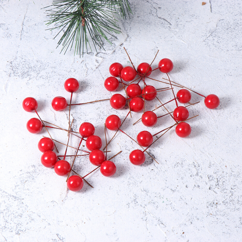 100x Lifelike Berry Red Ball Ornament Artificial Fruit Cherry for Garland Wreath