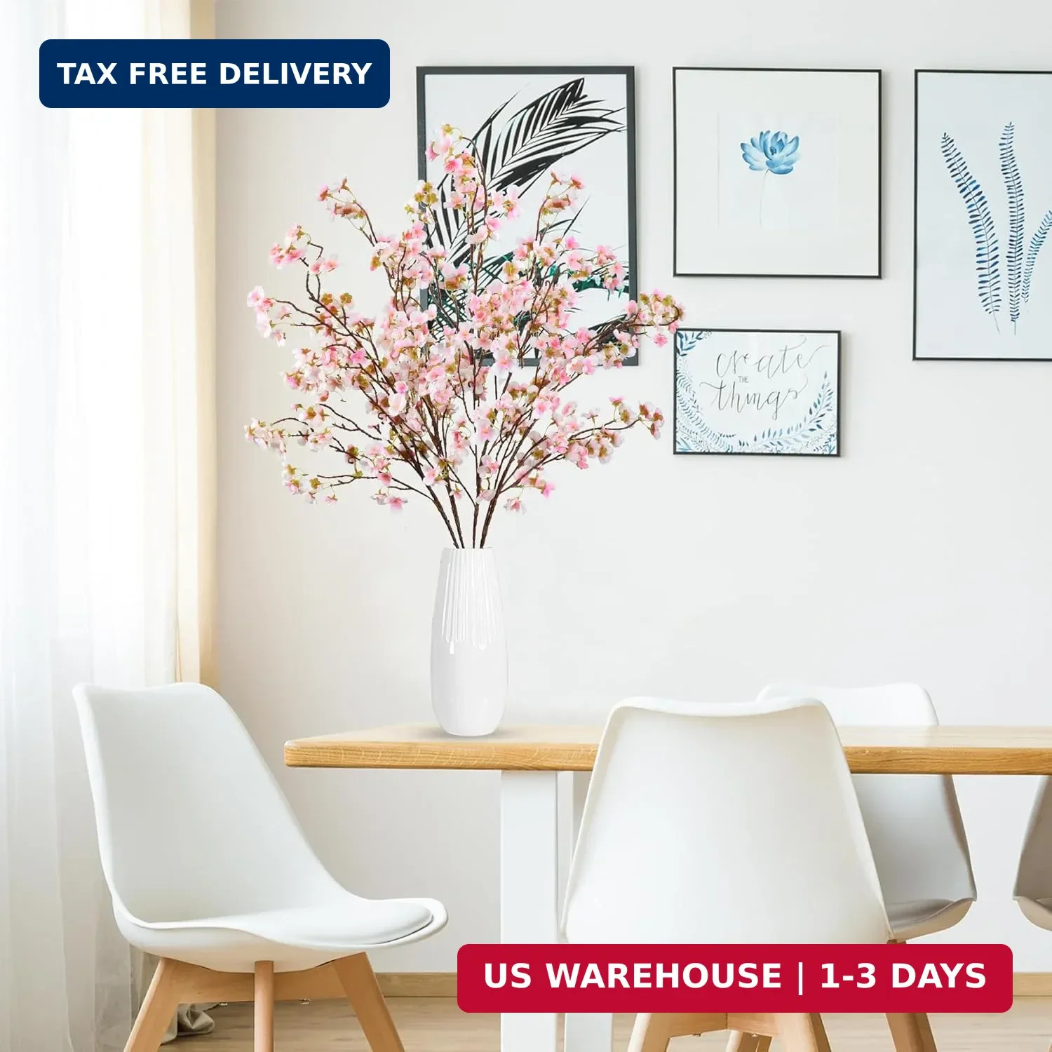 Sggvecsy Artificial Cherry Blossom Flowers 4 Pcs Faux Cherry Blossom Stems Faux